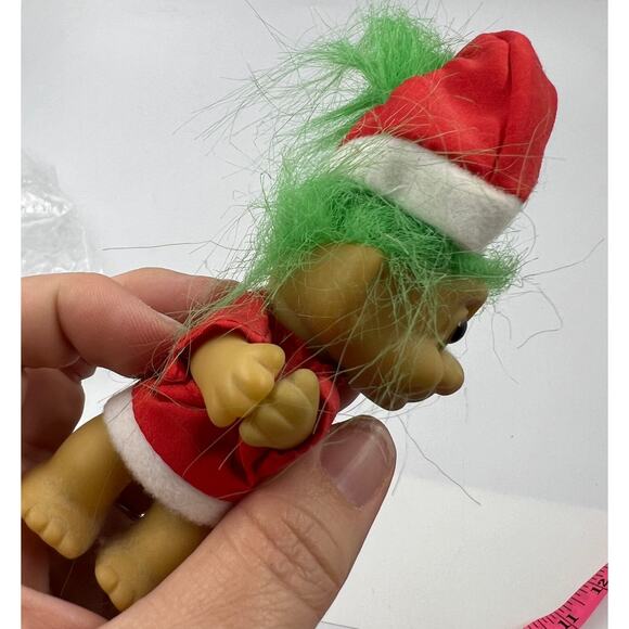 RUSS Vintage Troll Doll Green Hair Santa Claus Opening Clip Hands 4" Christmas - Picture 6 of 8